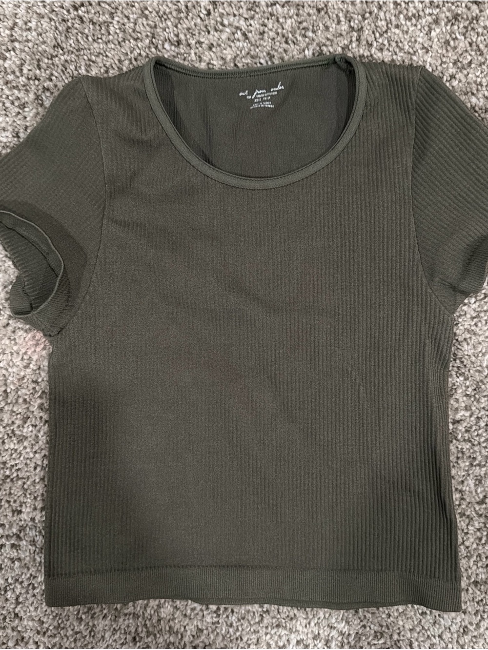 Ribbed Short Sleeve Top - Olive Green